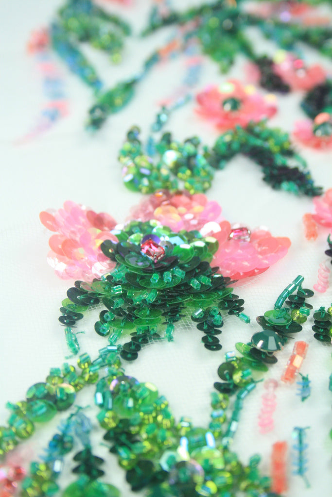 3D Bright Neon Beaded Floral Applique