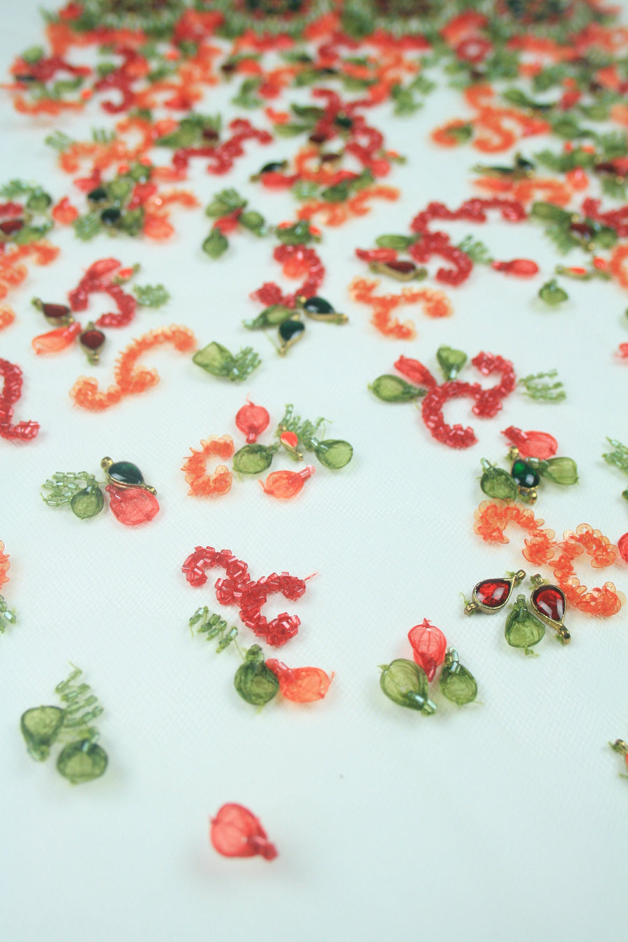 Sequin and Beaded Panel - Burnt Orange colour - Rafia Embroidered Beading Panel on Tulle - modern geometric floral design with beaded trim