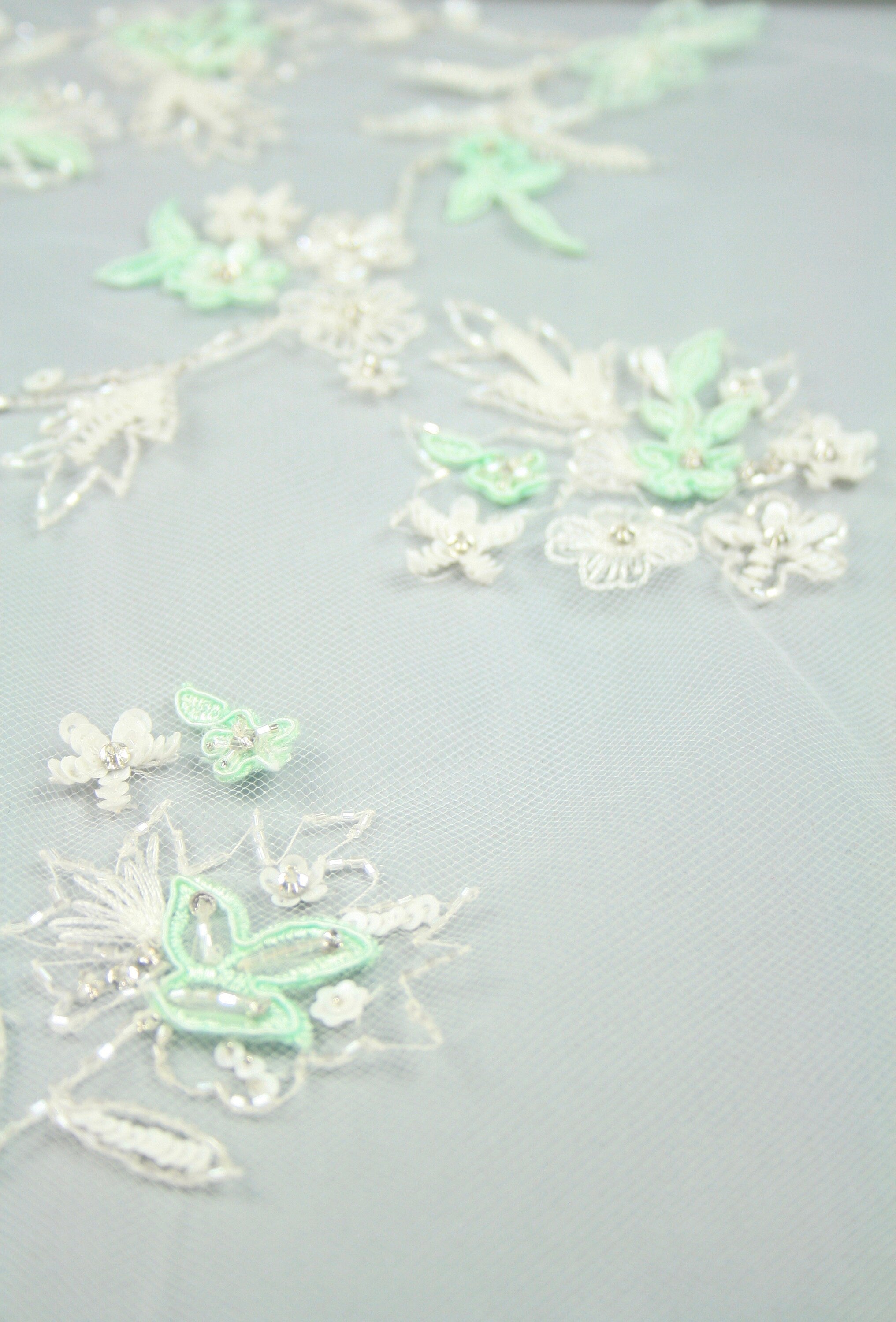 3D Mint & Ivory Floral Applique