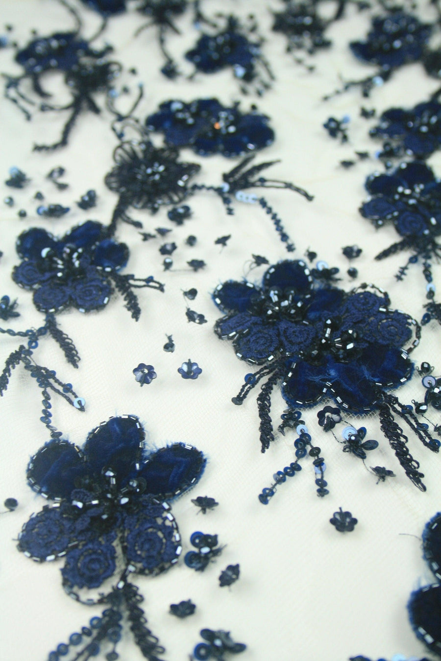 Handmade Beaded Applique panel Beading Panel used as Beaded Trim, Embroidered Tulle, Beaded Applique, Beaded Lace, Haute Couture Fabric