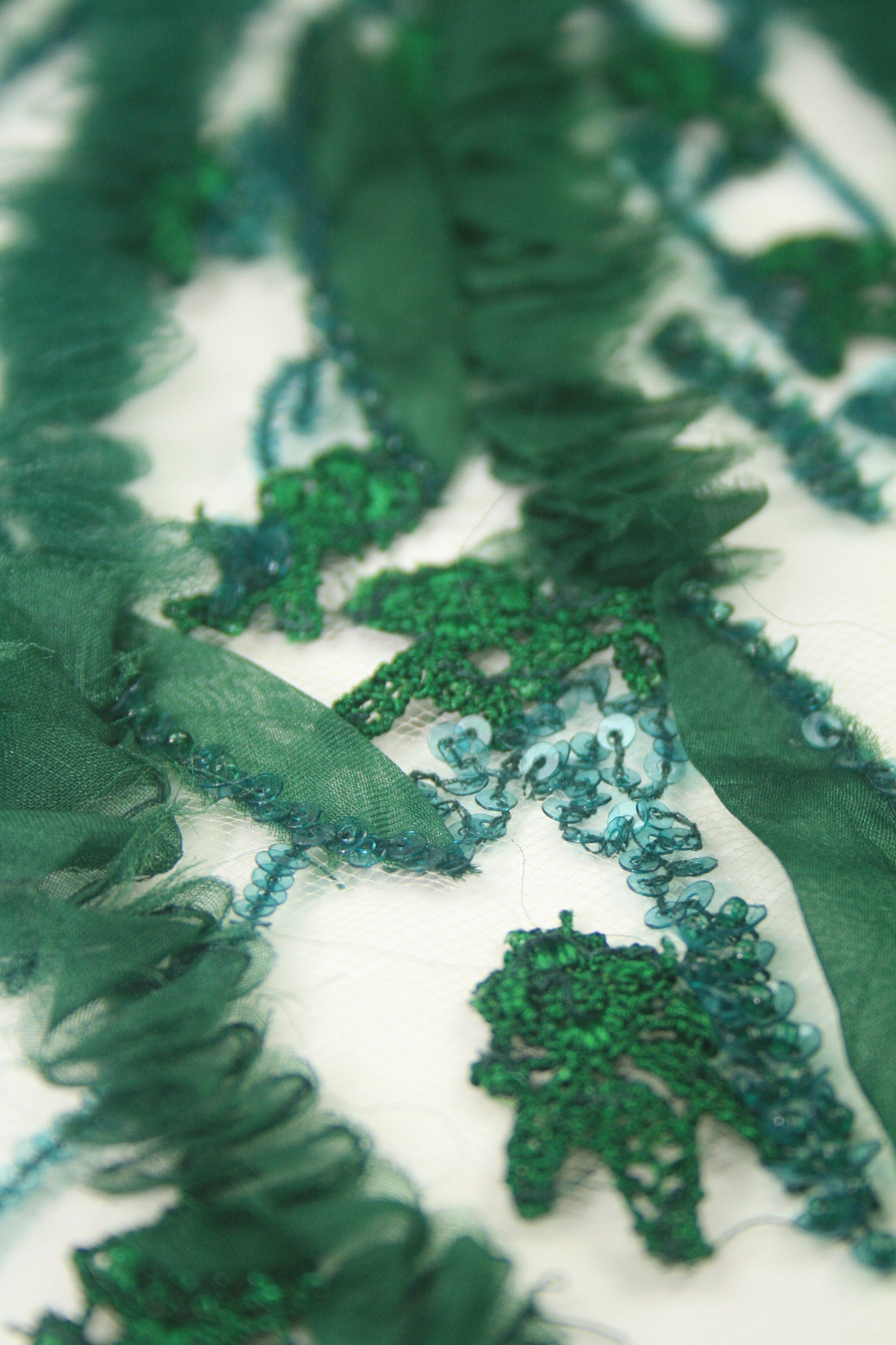 C114 - Emerald Chiffon Floral Applique
