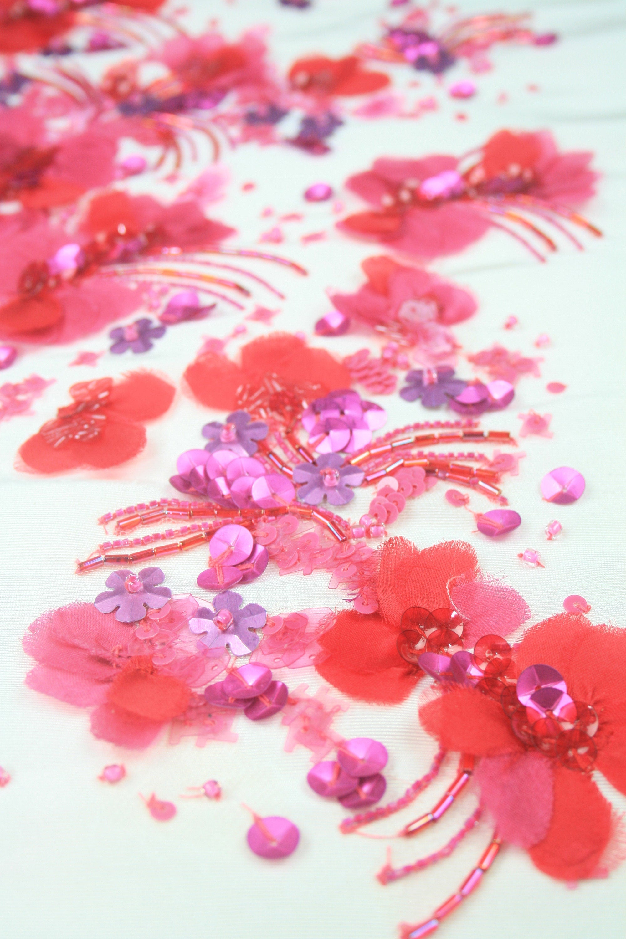 3D Fuschia Floral Beaded Applique