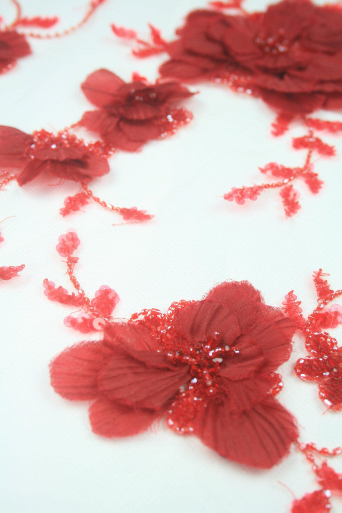 3D Ruby Red Floral Applique - Moda Artisans