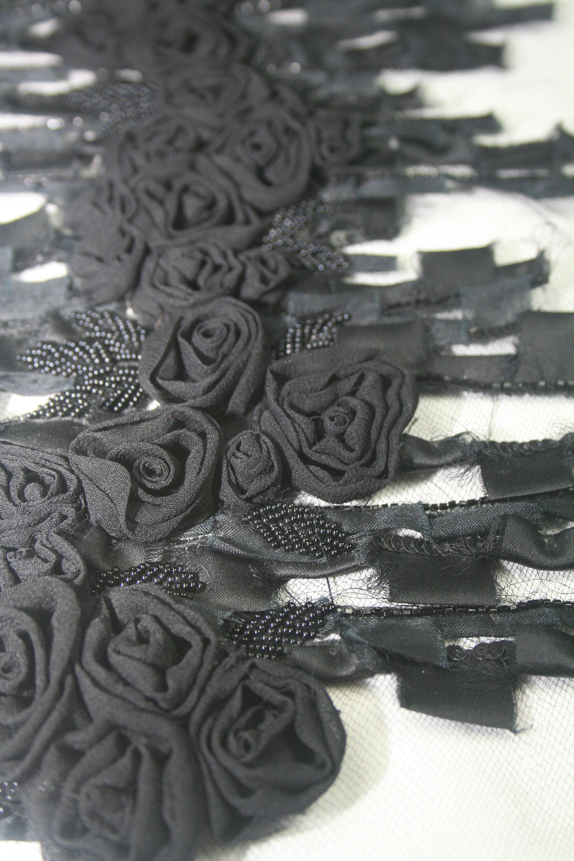 B115 - Black Beaded Chiffon on Black Tulle