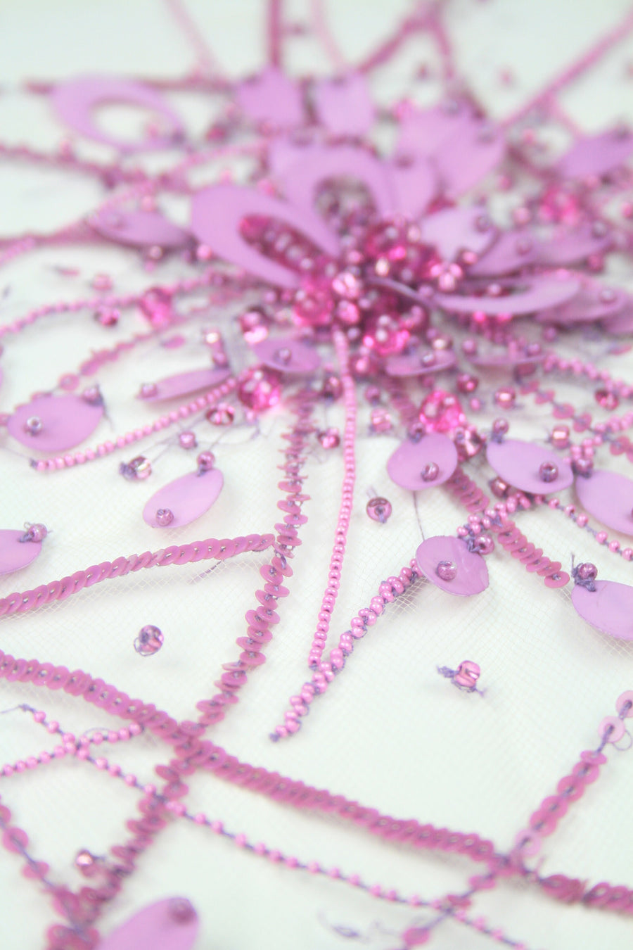 Lilac and Fuchsia Starburst Sequin Beaded Applique Panel, Hand Beaded Tulle Fabric, Haute Couture Fabric for Evening Gown