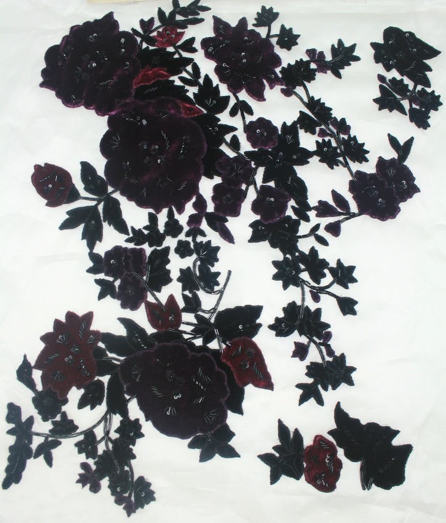 tbd - Burgundy Velvet Floral Applique
