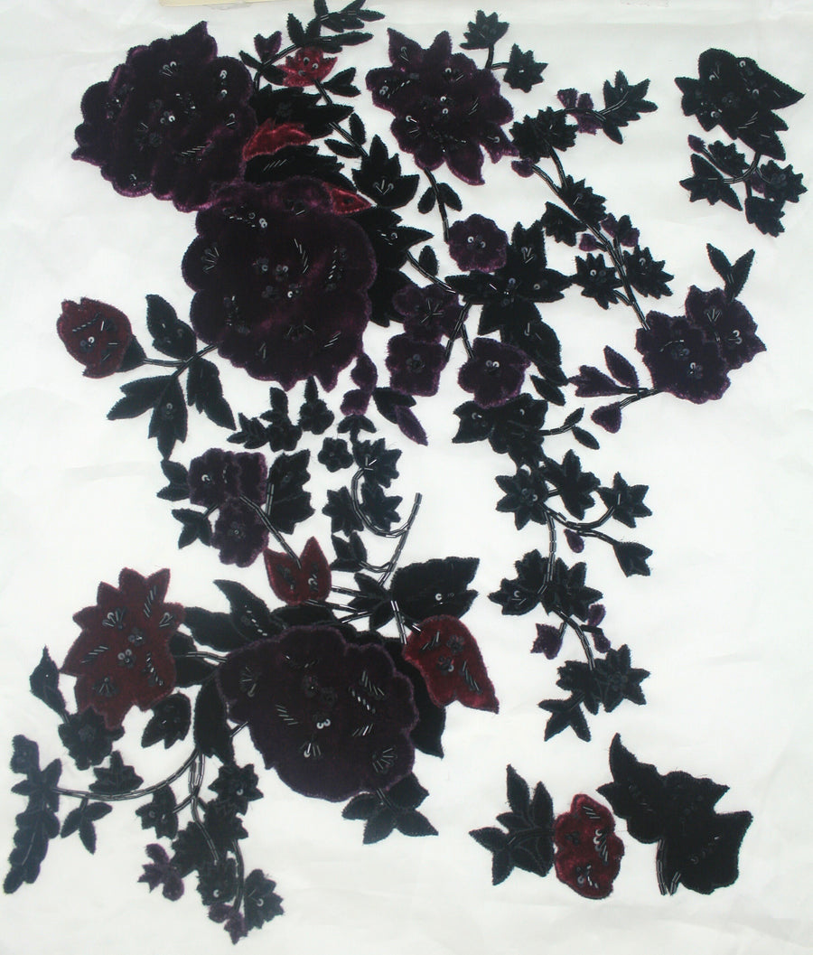 tbd - Burgundy Velvet Floral Applique