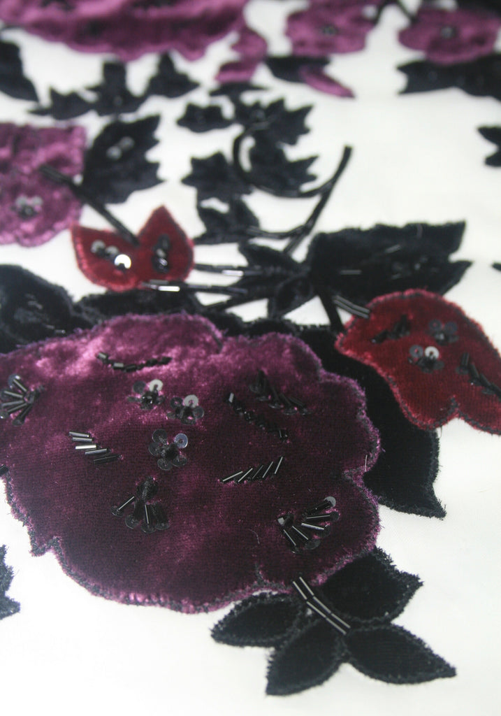 tbd - Burgundy Velvet Floral Applique