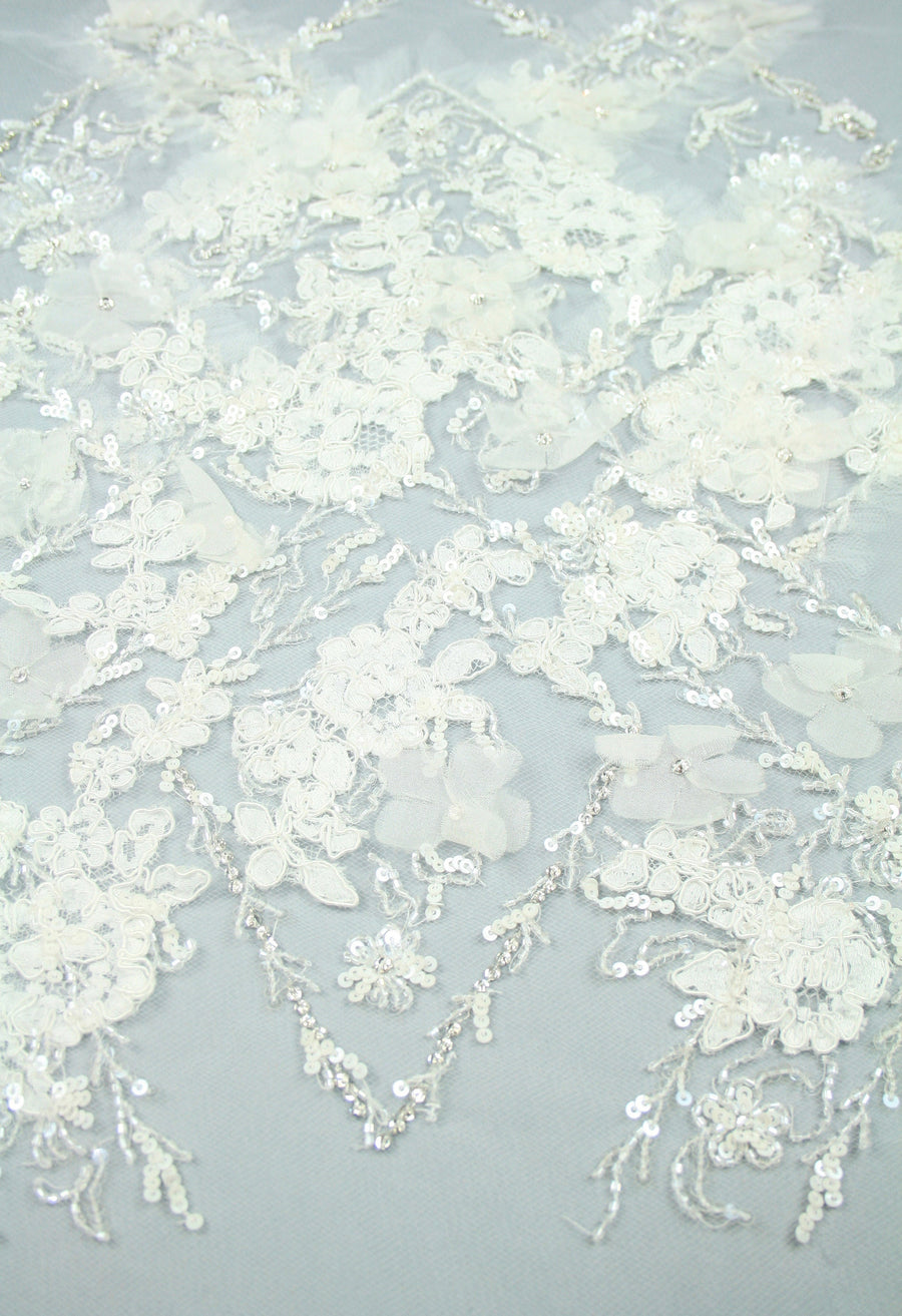 Wedding Dress Beaded Applique Panel used as Beaded Trim,Embroidered Tulle,Beaded Applique,Beaded Lace,Haute Couture Fabric