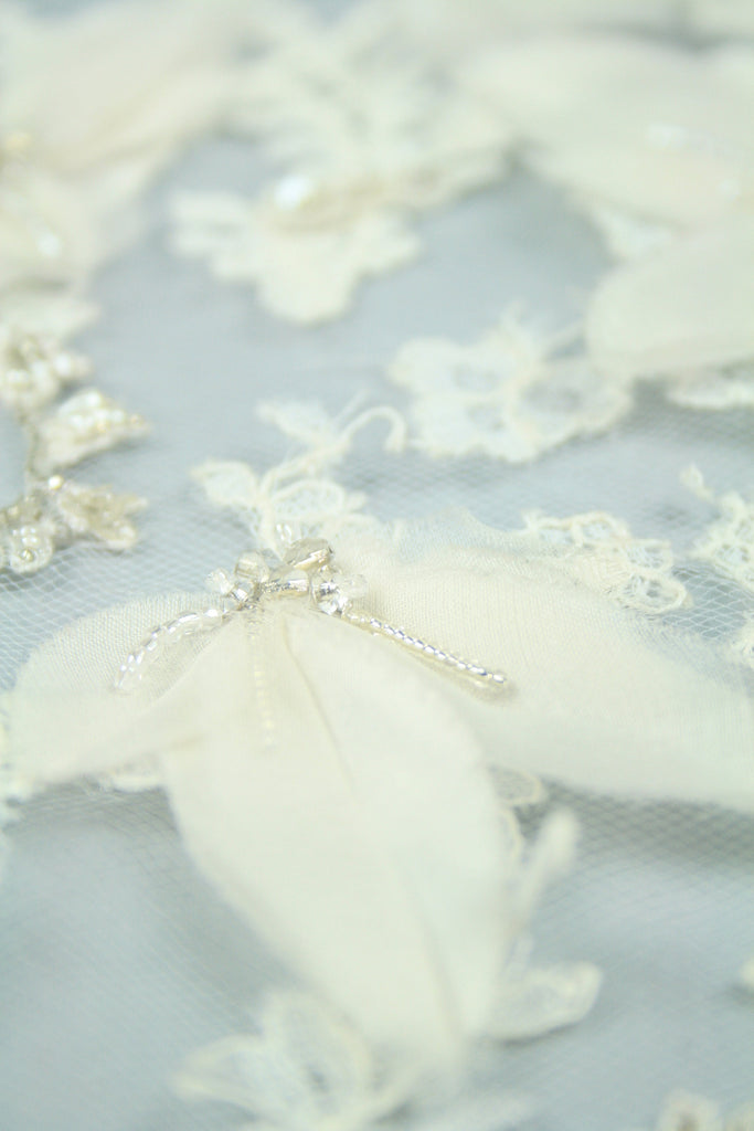 3D Chantilly Lace Silk Organza Bridal Applique