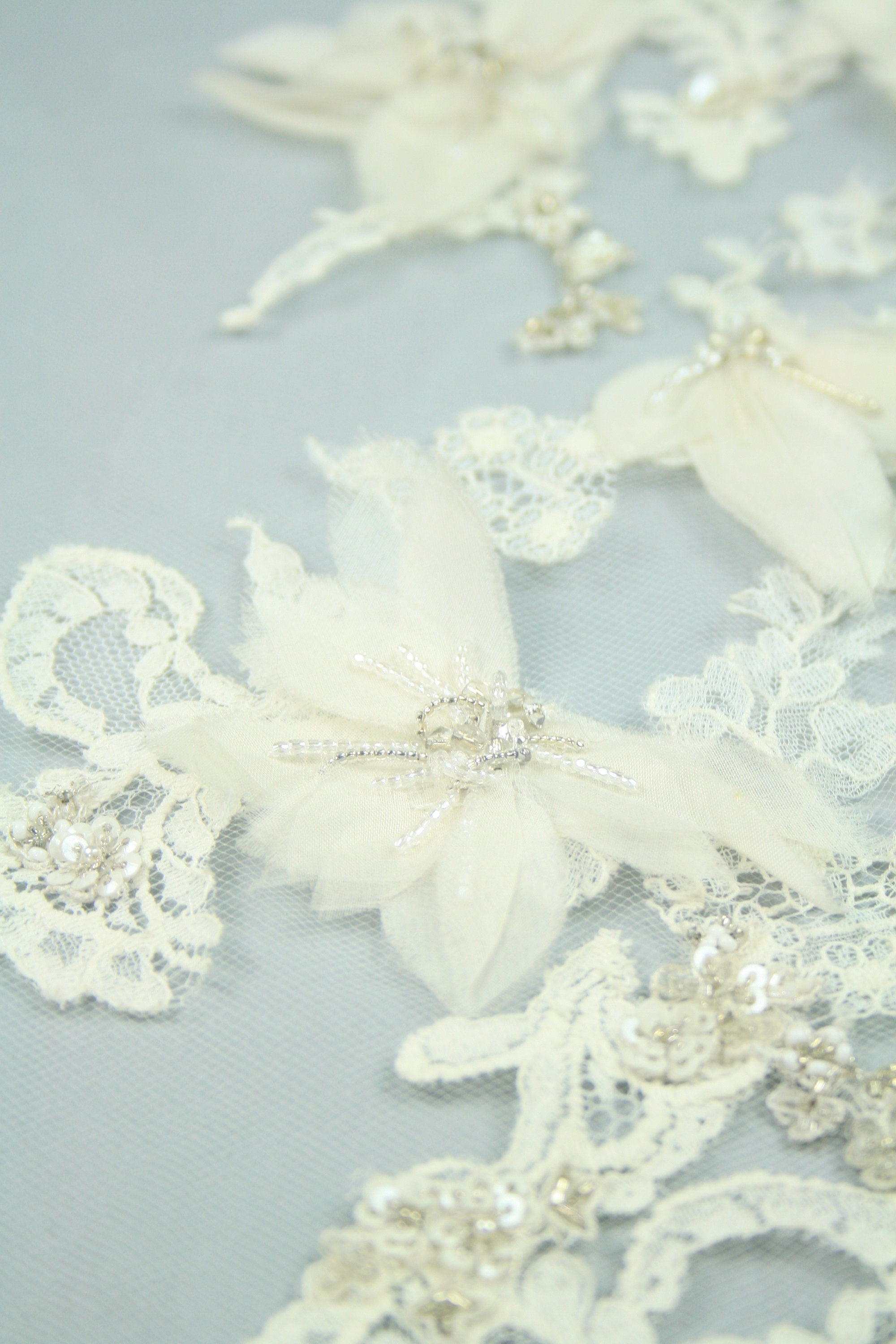 3D Chantilly Lace Silk Organza Bridal Applique
