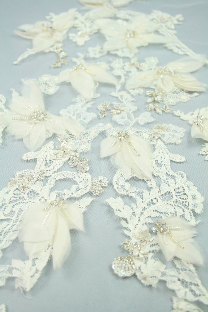 3D Chantilly Lace Silk Organza Bridal Applique