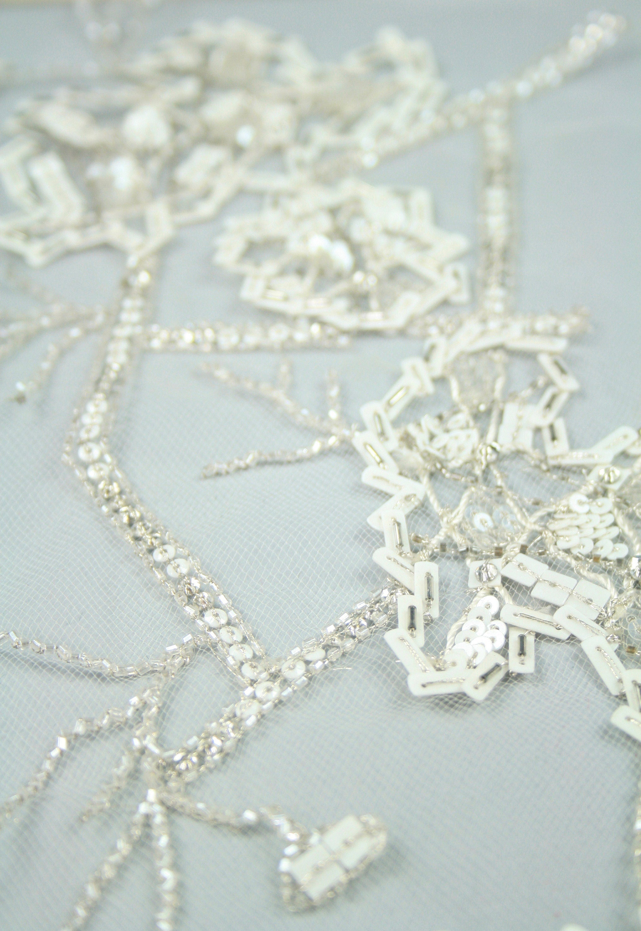 3D Silver & White Beaded Applique