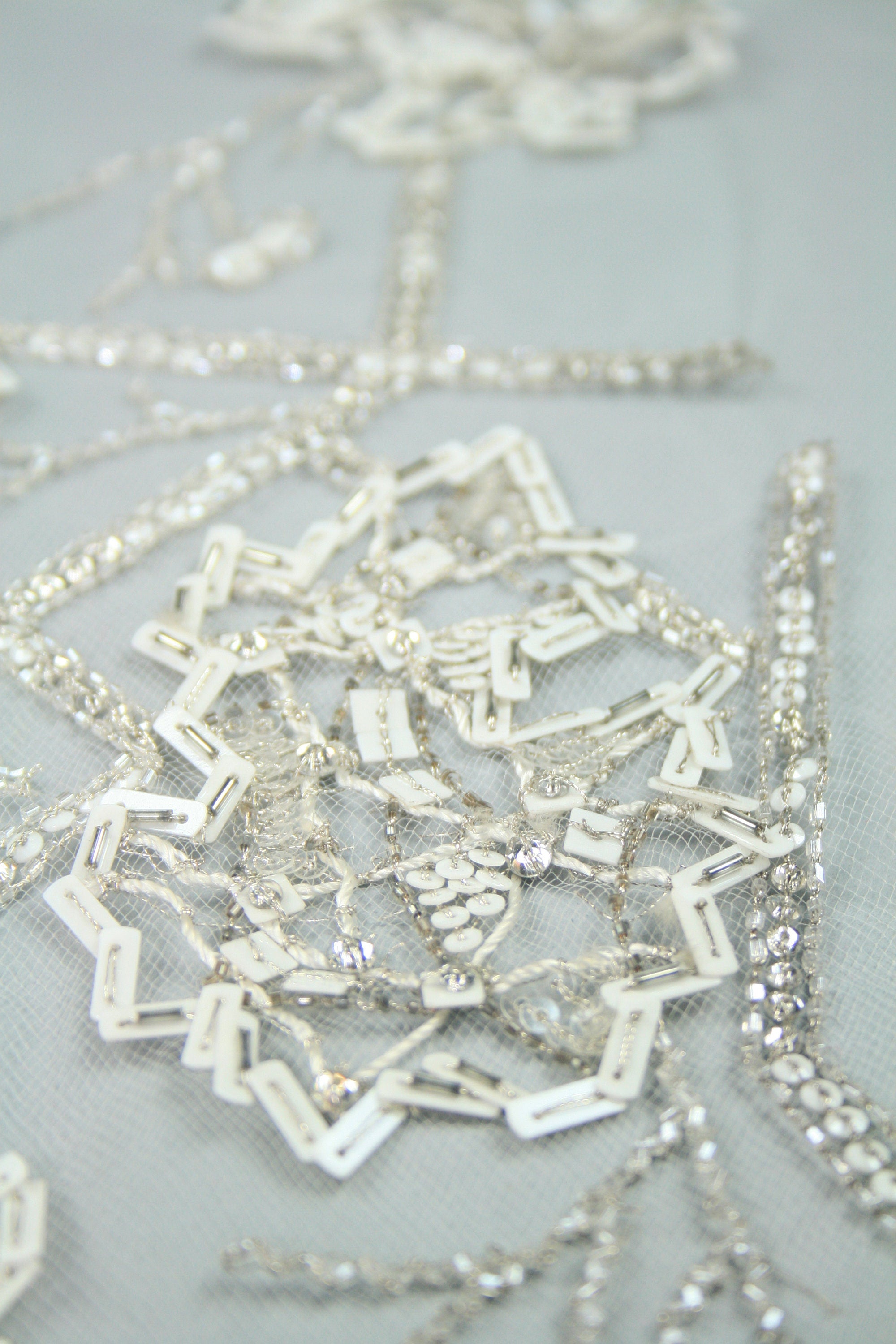 3D Silver & White Beaded Applique