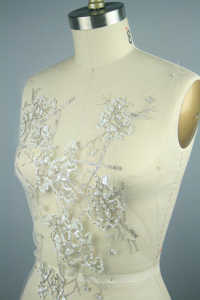 3D Silver & White Beaded Applique