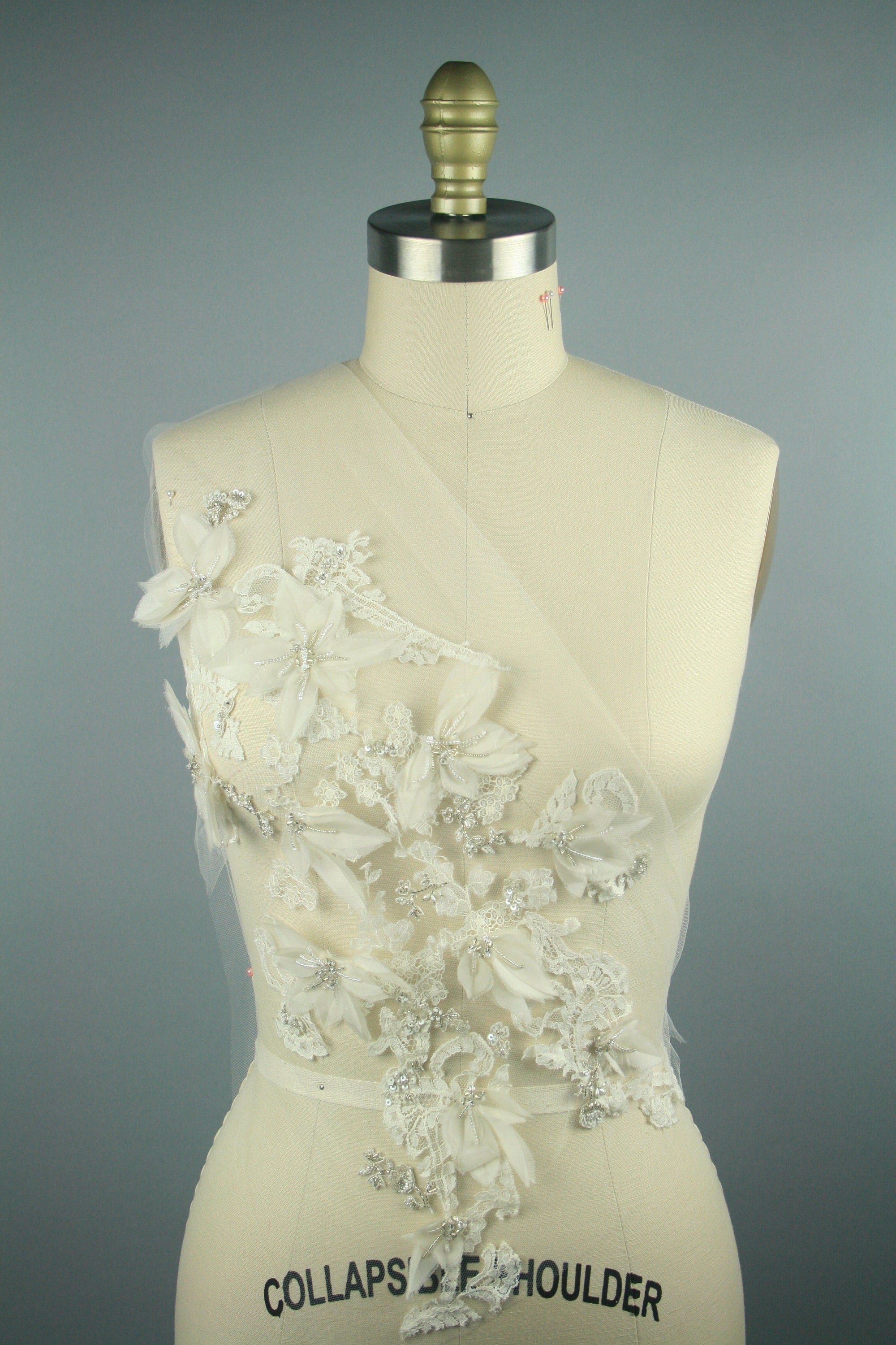 3D Chantilly Lace Silk Organza Bridal Applique
