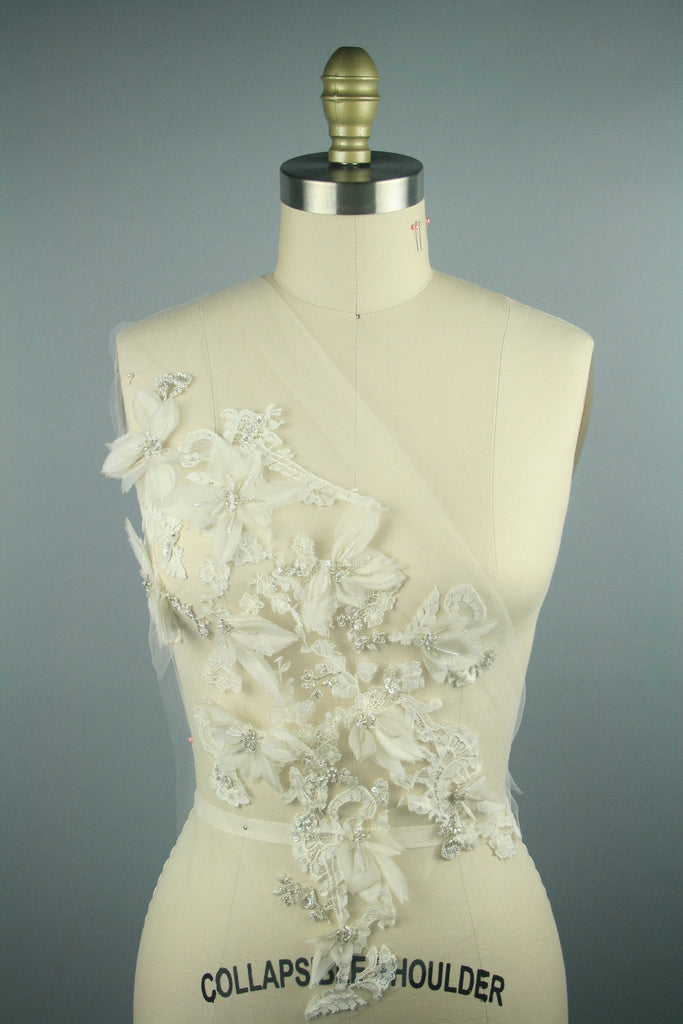 3D Chantilly Lace Silk Organza Bridal Applique