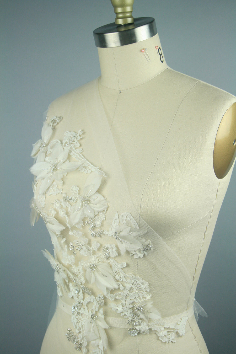 Cold shoulder wedding applique used as Beaded Trim, Embroidered Tulle, Beaded Applique, Beaded Lace, Couture Fabric