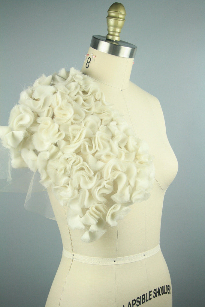 3D Ivory Silk Chiffon Ruffle Panel - Moda Artisans