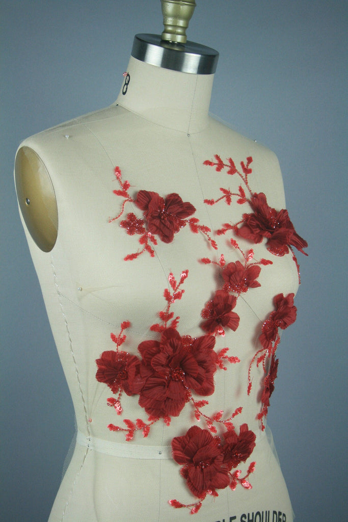 3D Ruby Red Floral Applique - Moda Artisans