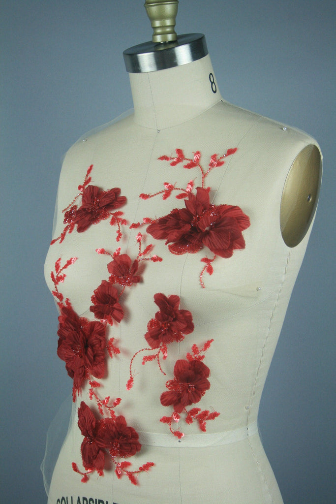 3D Ruby Red Floral Applique - Moda Artisans