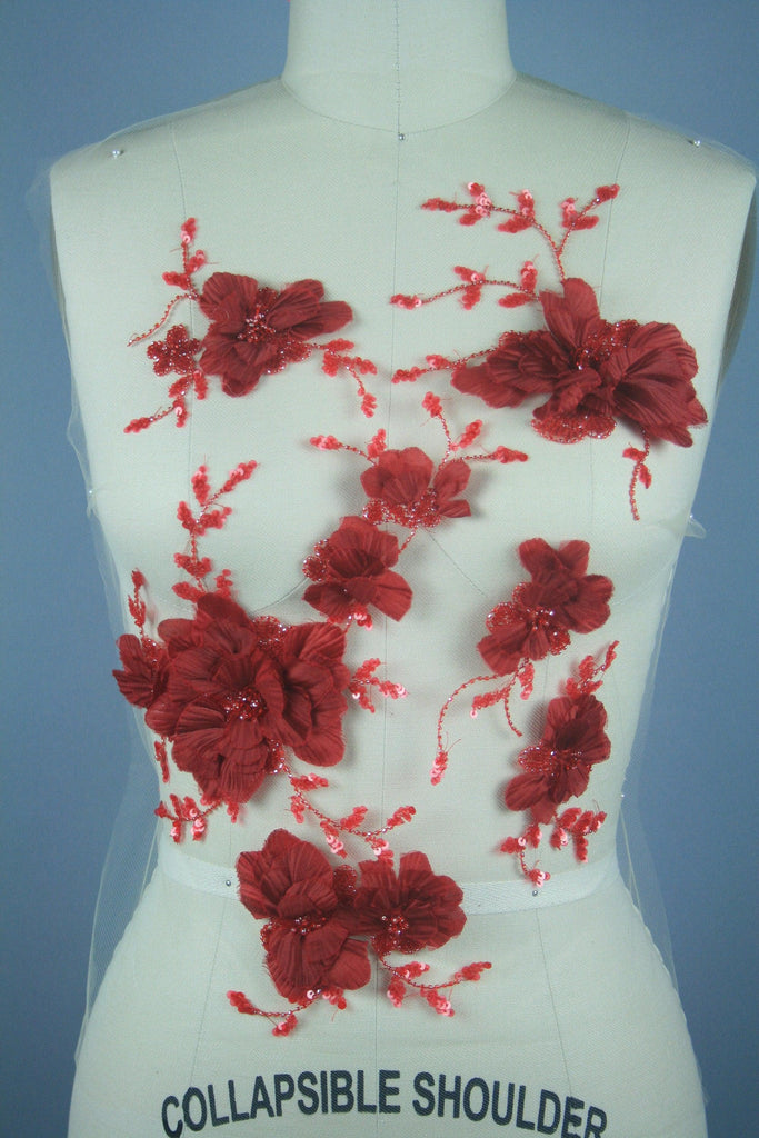 3D Ruby Red Floral Applique - Moda Artisans