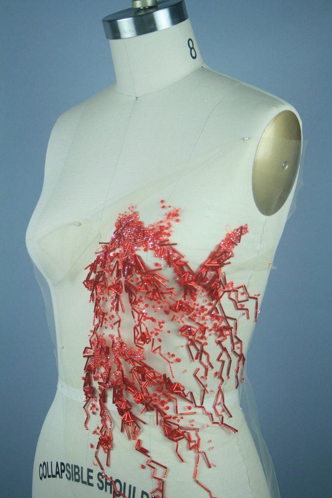 B116 - Cherry Red Beaded Applique