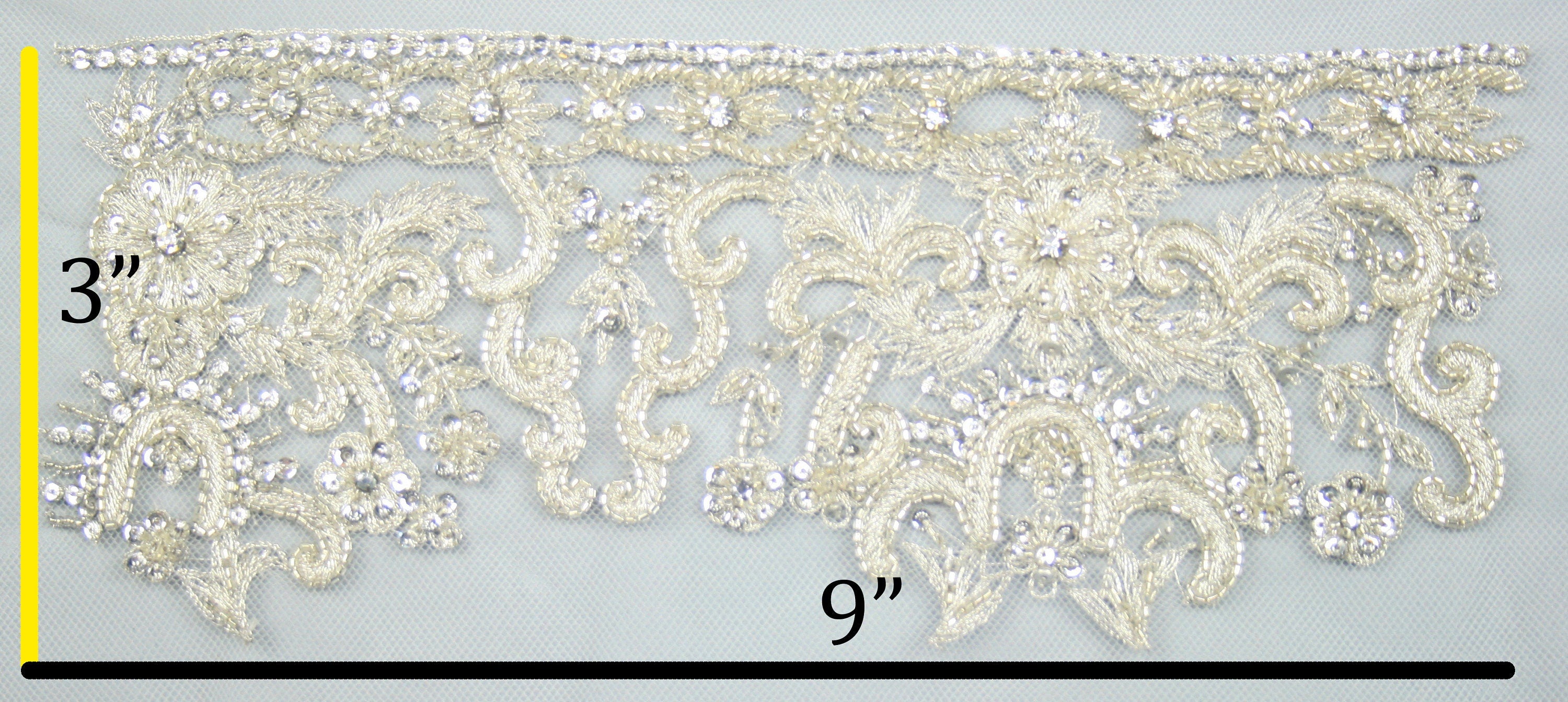 3D Ivory Crystal Beaded Applique