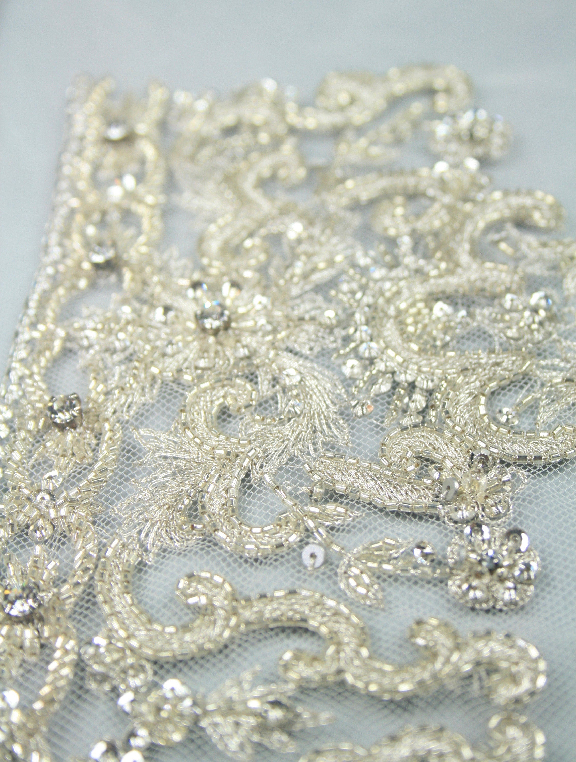 3D Ivory Crystal Beaded Applique