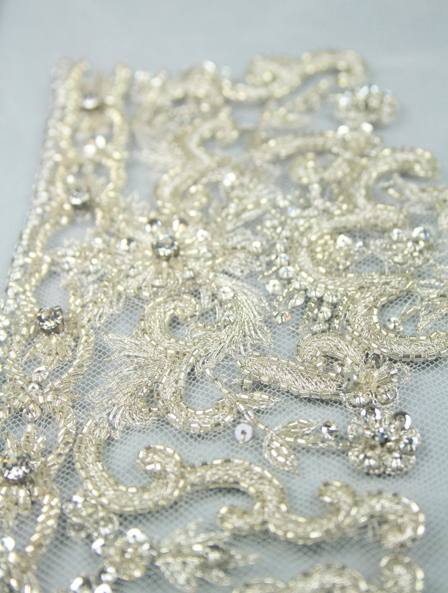 3D Ivory Crystal Beaded Applique