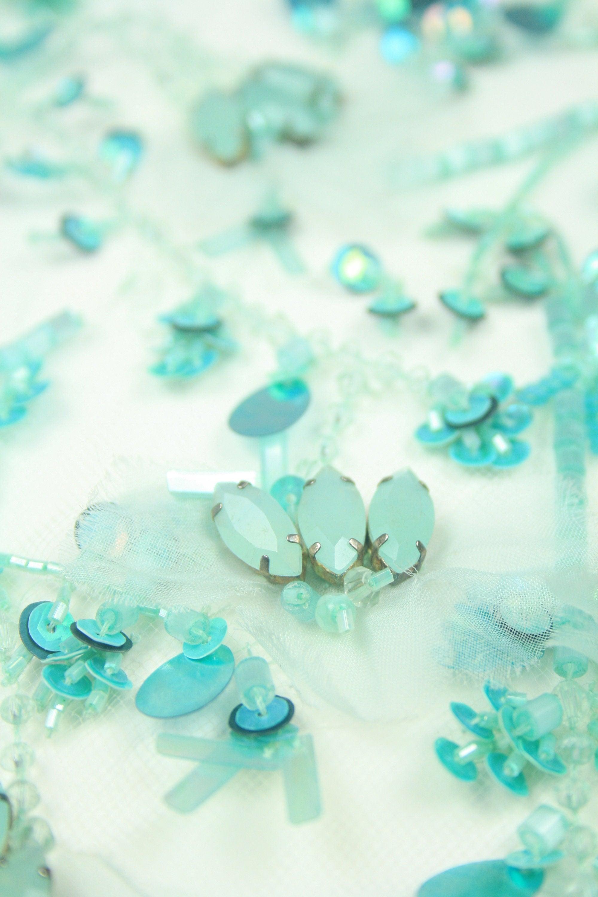 3D Turquoise Silk Floral Beaded Applique - Moda Artisans