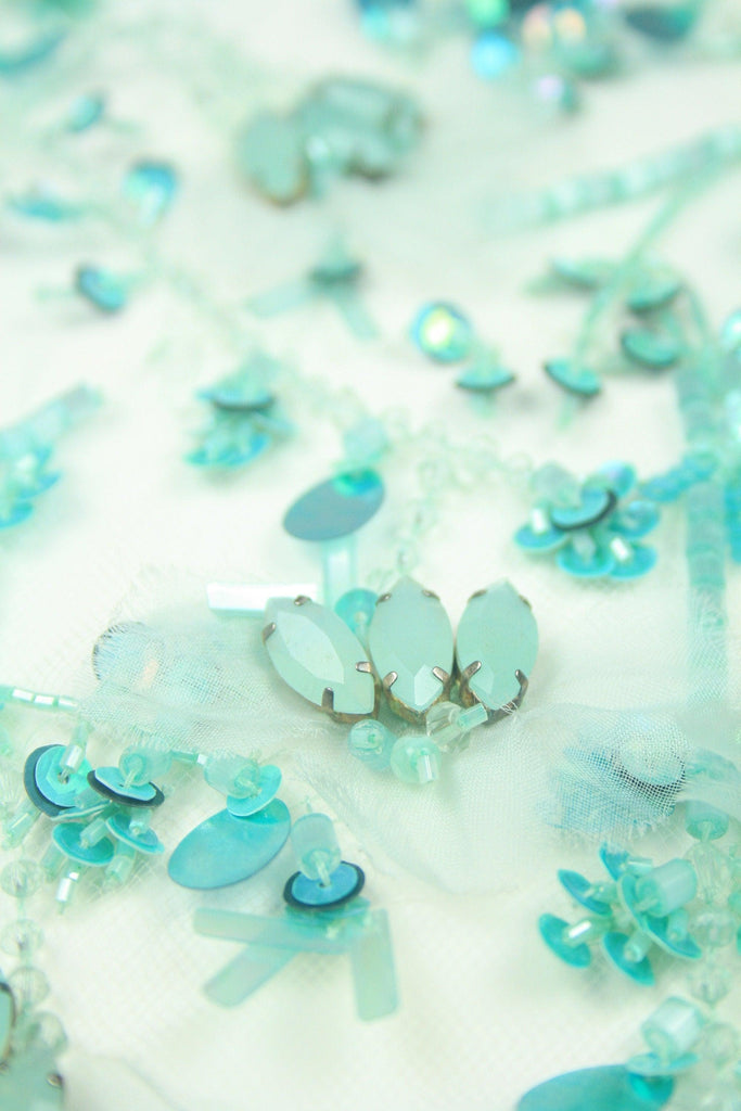 3D Turquoise Silk Floral Beaded Applique - Moda Artisans