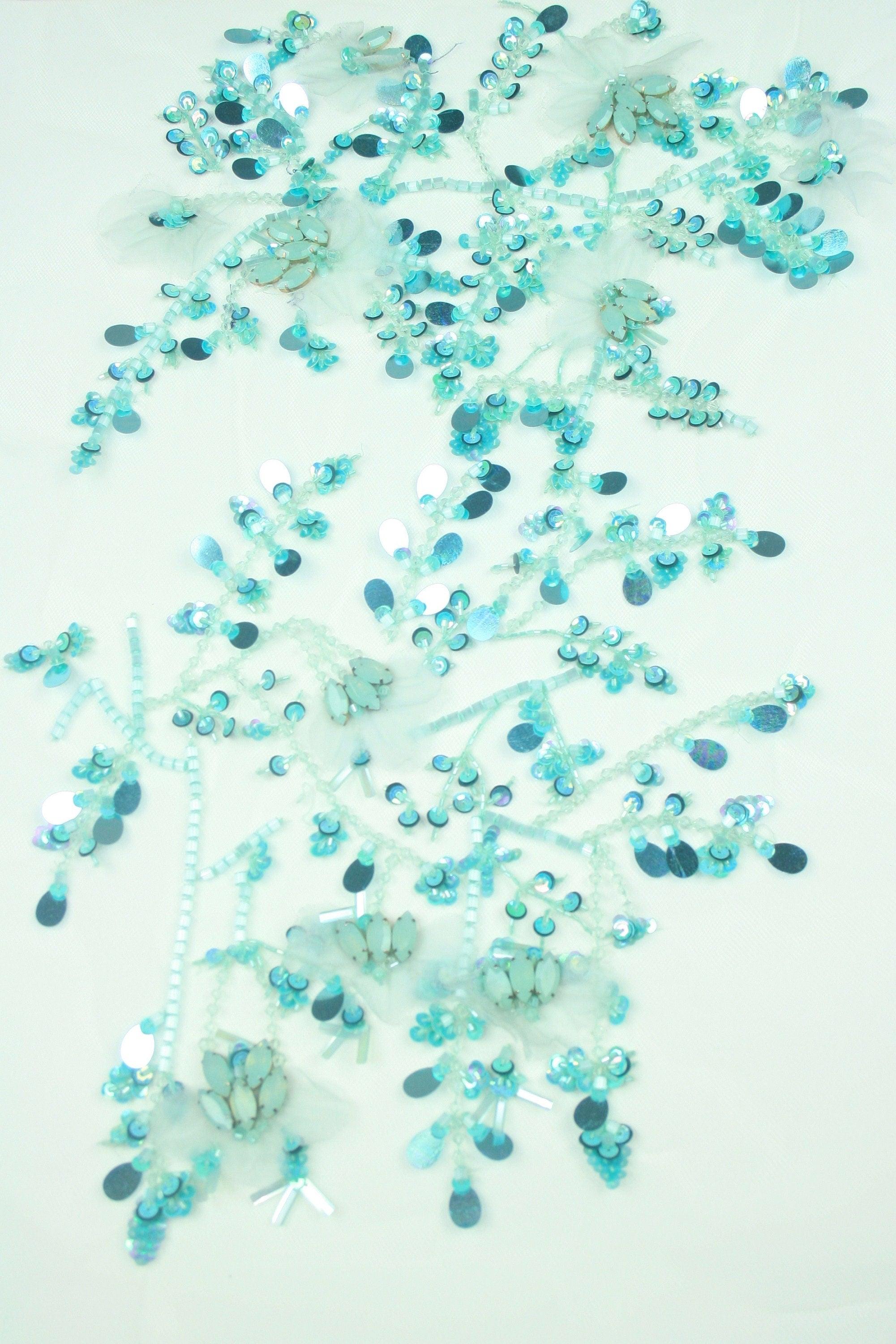 3D Turquoise Silk Floral Beaded Applique - Moda Artisans