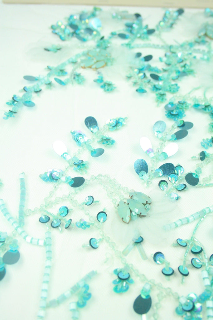 3D Turquoise Silk Floral Beaded Applique - Moda Artisans