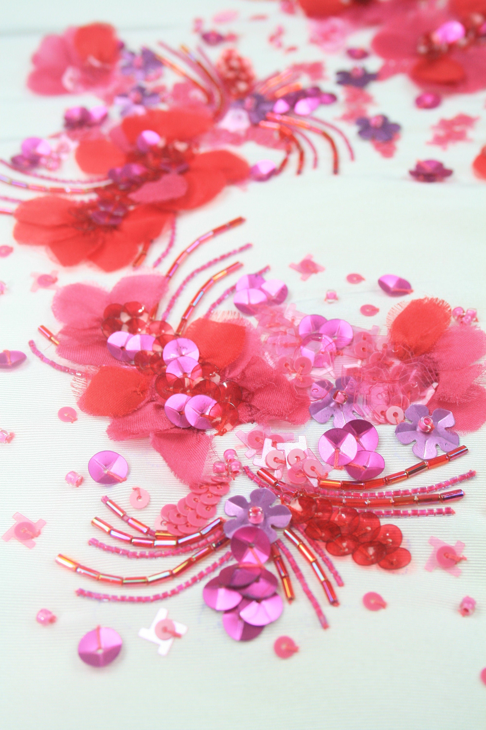3D Fuschia Floral Beaded Applique