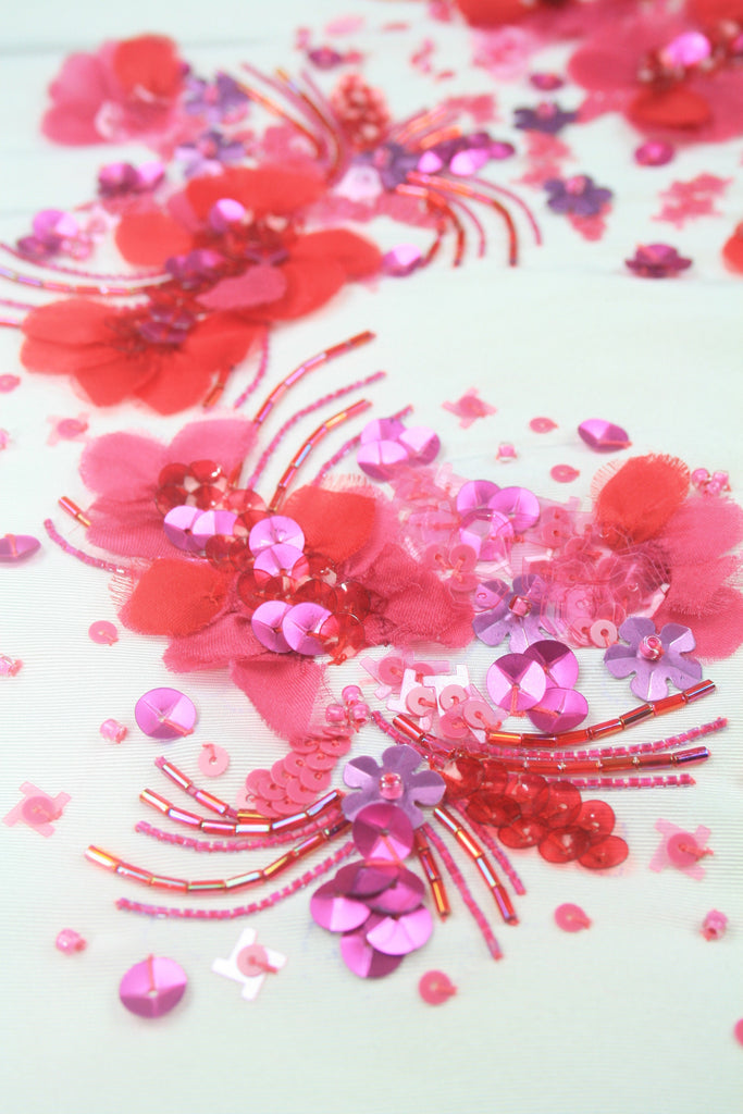 3D Fuschia Floral Beaded Applique