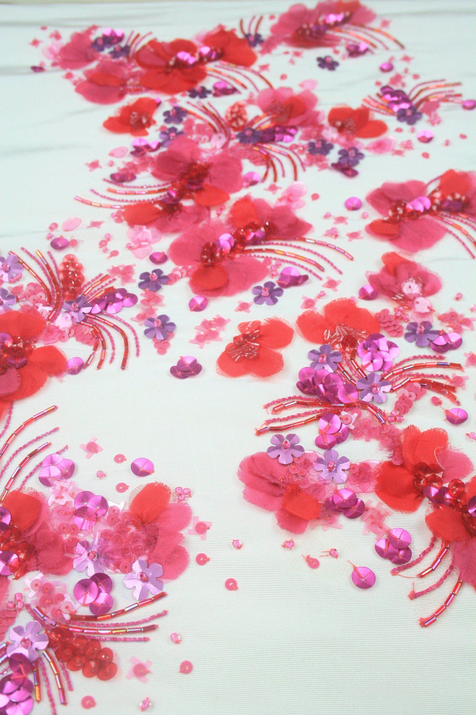 3D Fuschia Floral Beaded Applique