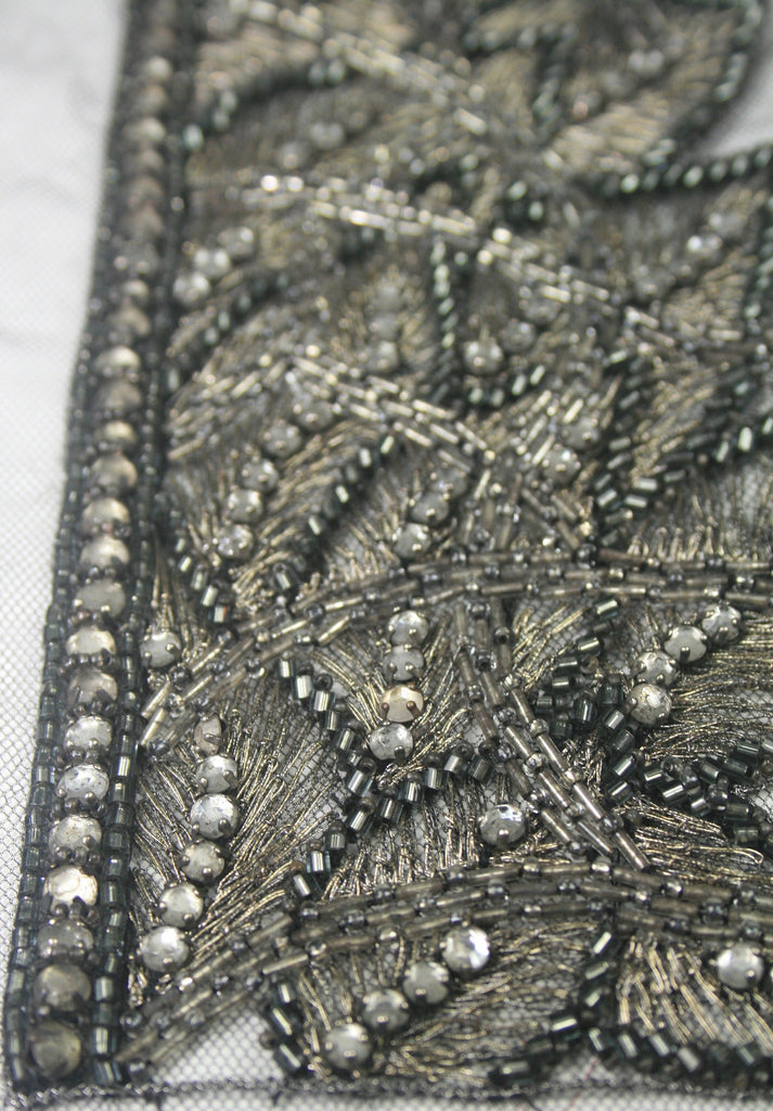 3D Heavy Beaded Antique Silver Applique