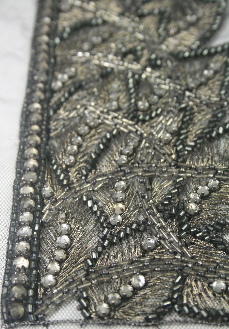 3D Heavy Beaded Antique Silver Applique