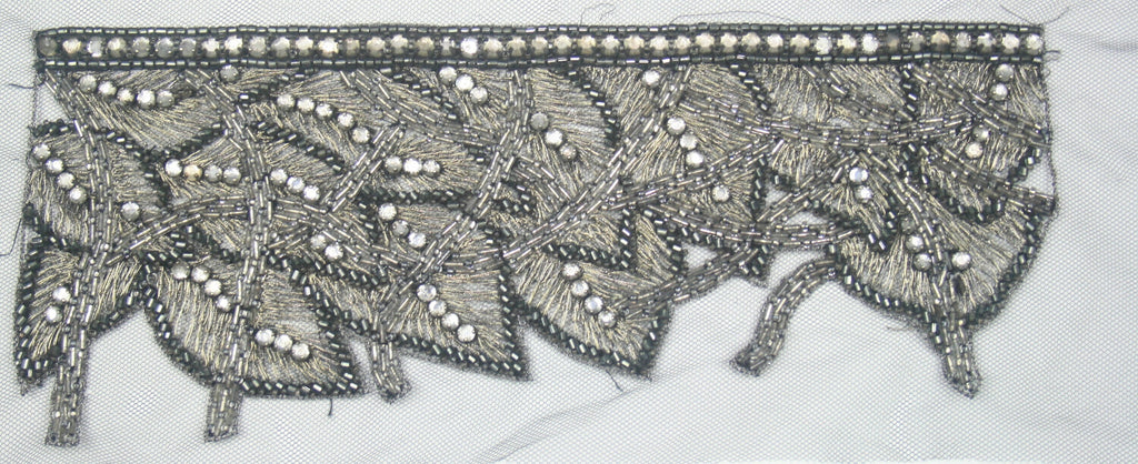 3D Heavy Beaded Antique Silver Applique