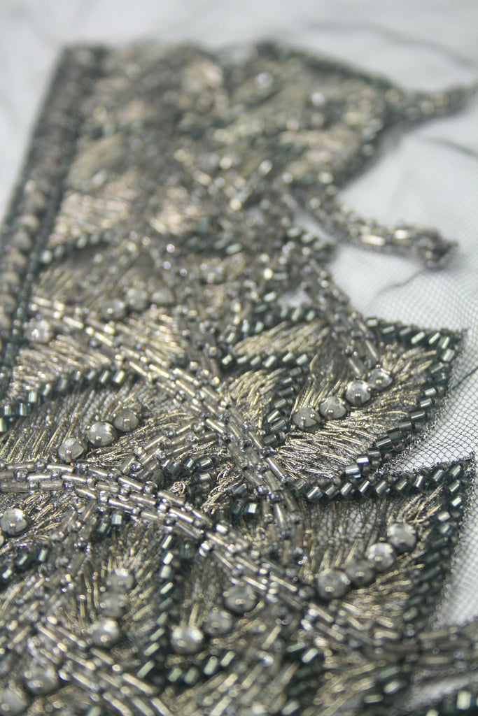 3D Heavy Beaded Antique Silver Applique