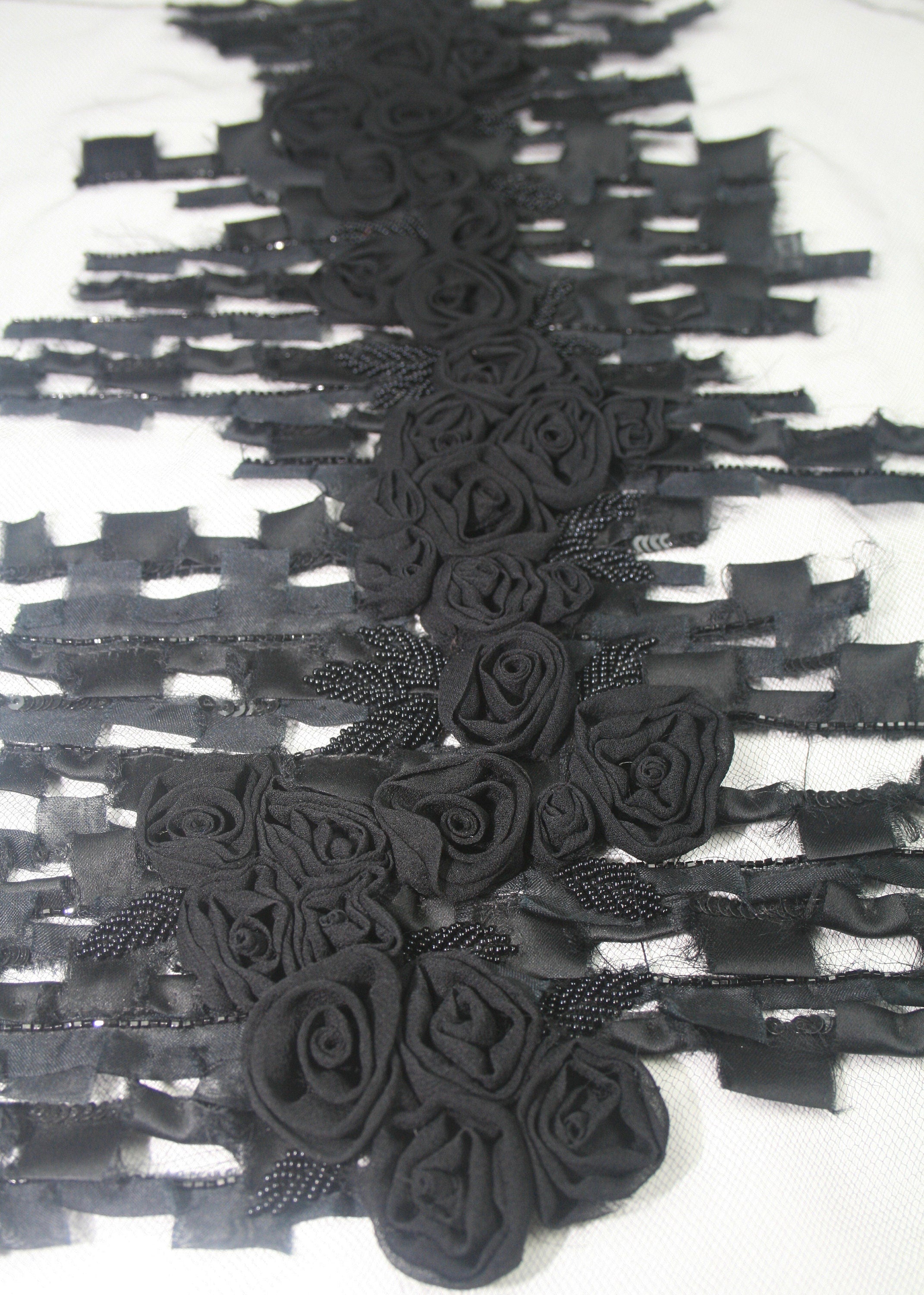 B115 - Black Beaded Chiffon on Black Tulle