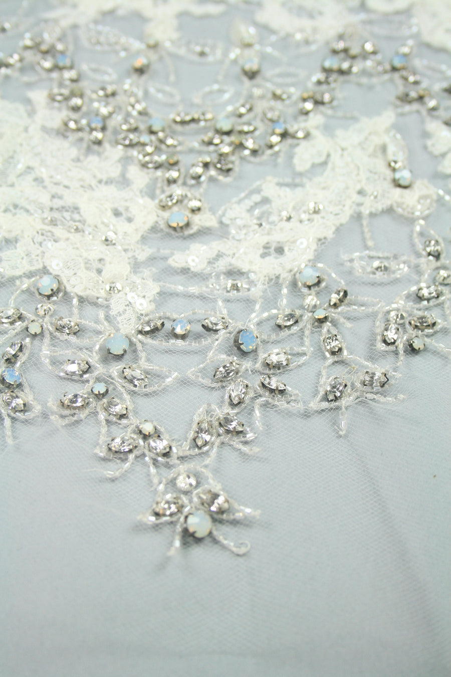 Wedding Bodice  Beaded Applique panel used as Beaded Trim, Embroidered Tulle, Beaded Applique, Beaded Lace,Haute Couture Fabric