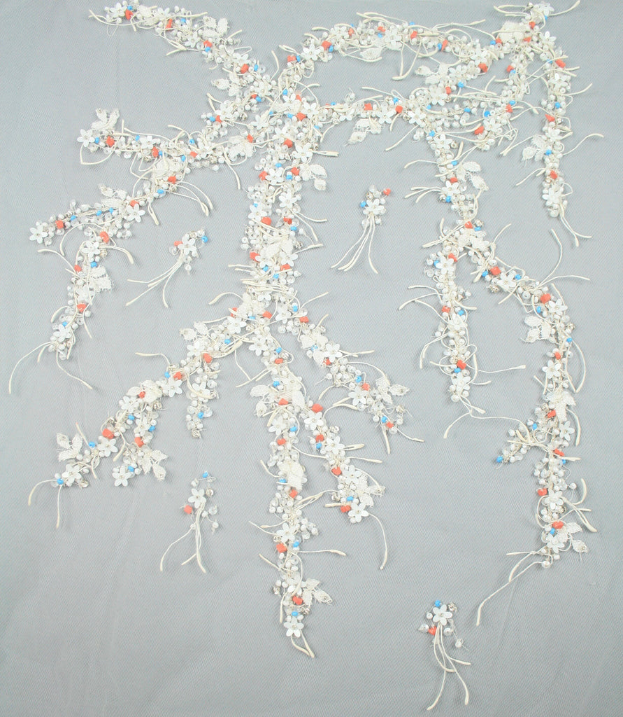 3D Matte White Beaded Applique