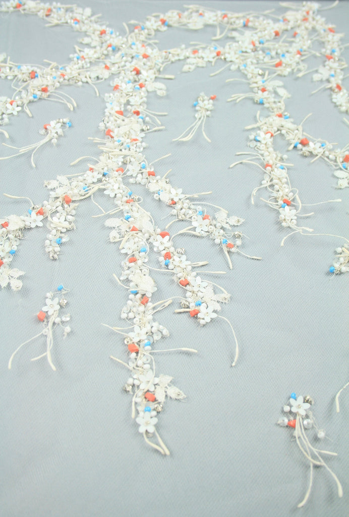 3D Matte White Beaded Applique