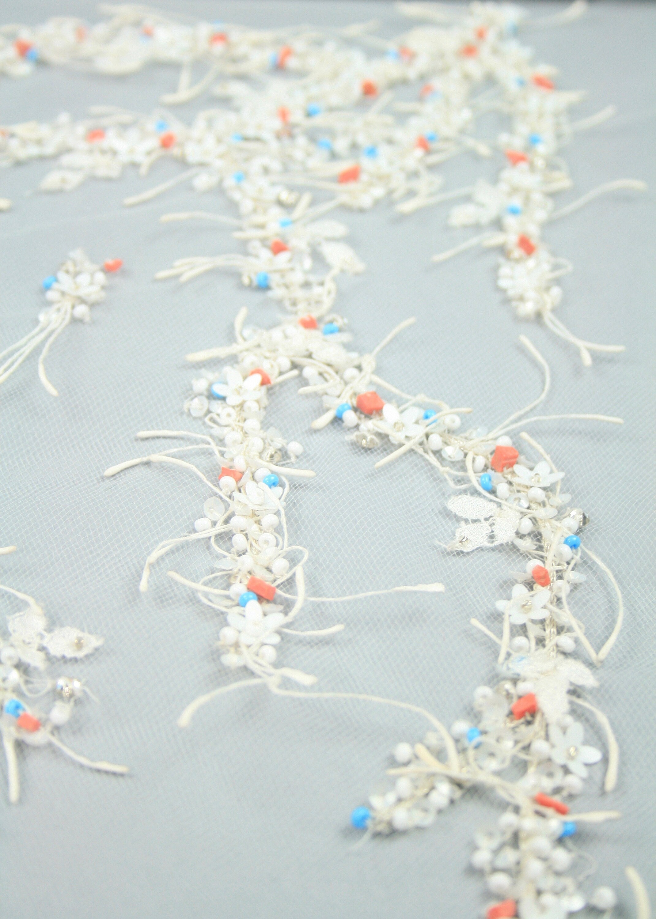 3D Matte White Beaded Applique