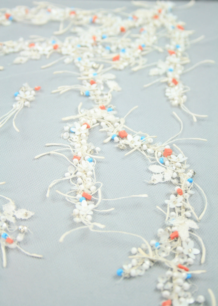 3D Matte White Beaded Applique