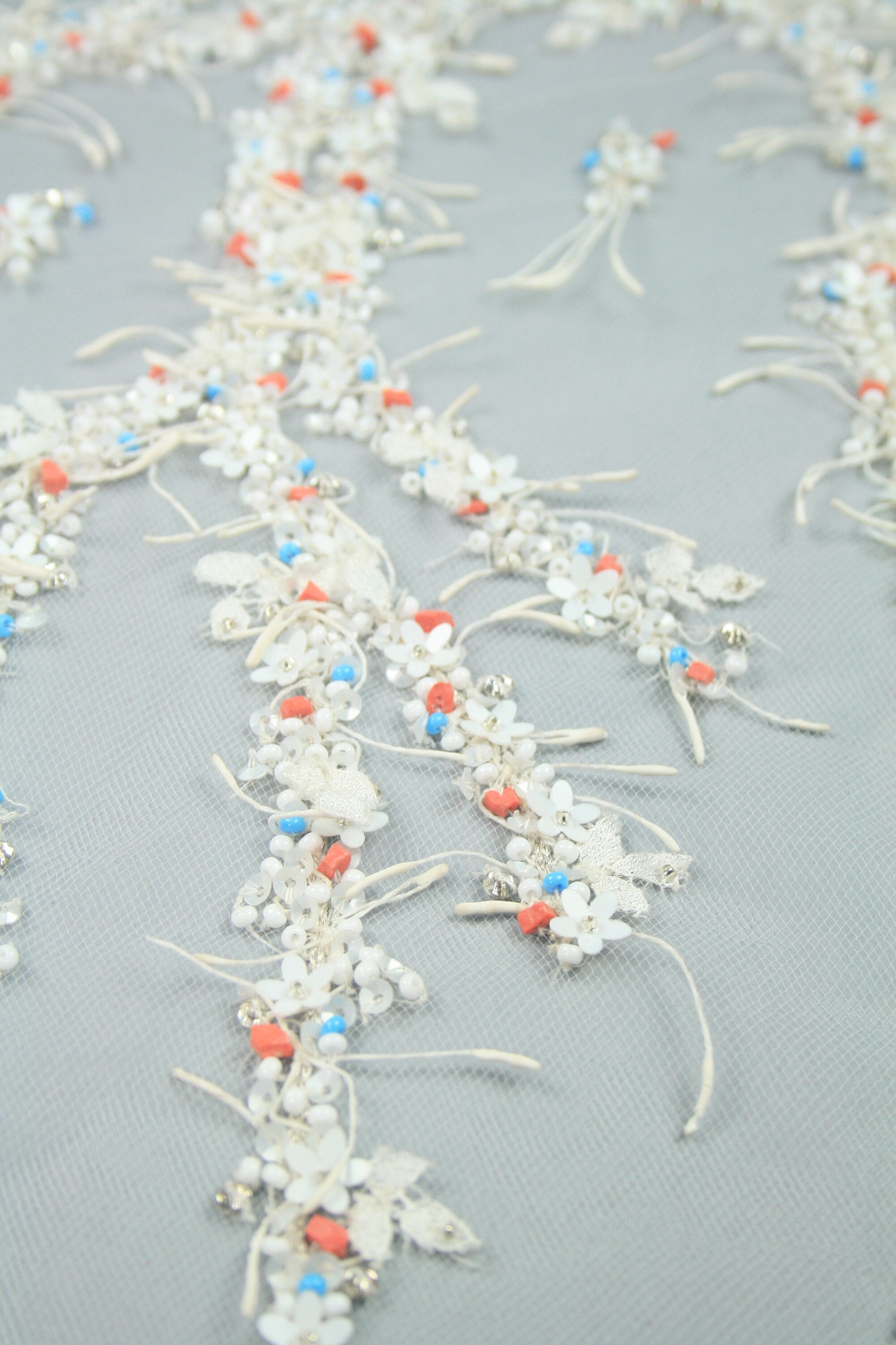 3D Matte White Beaded Applique