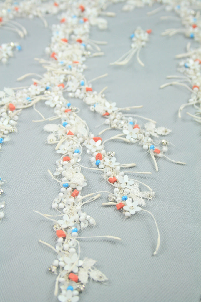 3D Matte White Beaded Applique