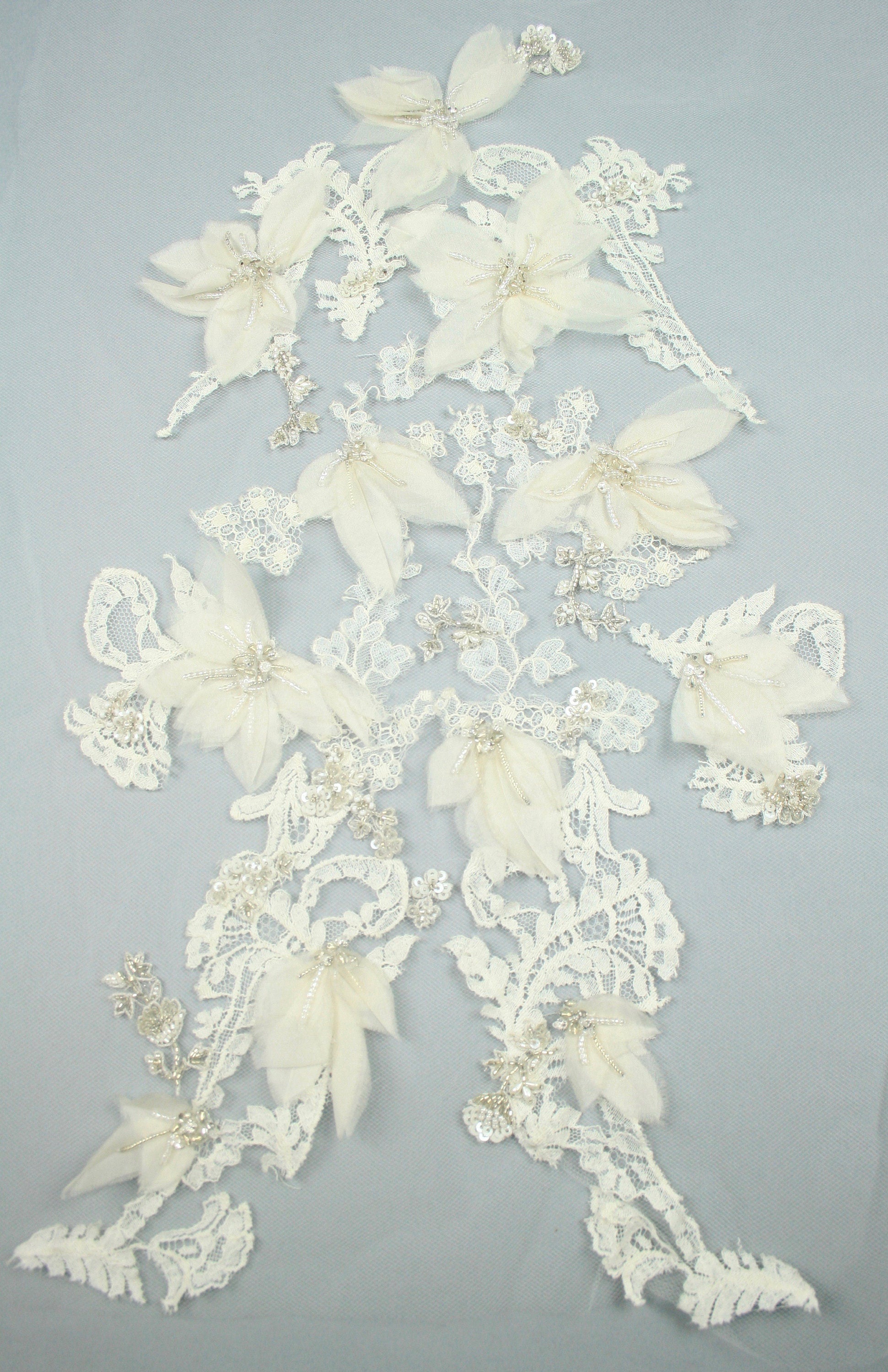 3D Chantilly Lace Silk Organza Bridal Applique